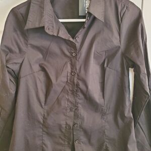 New Black Button Down Blouse S SM
